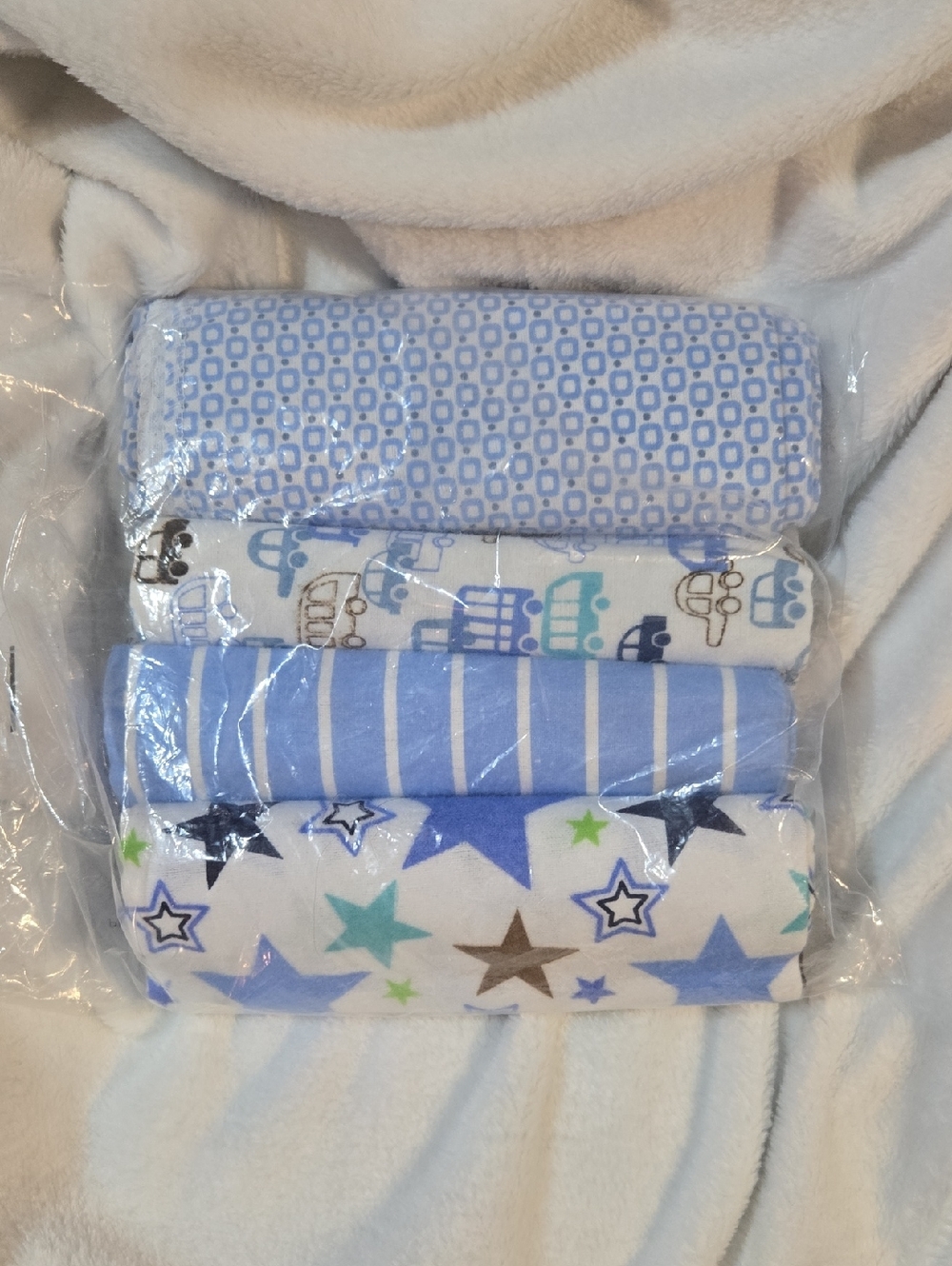 Baby Muslin Swaddle Blankets - Blue And White Star and Geometric Designs